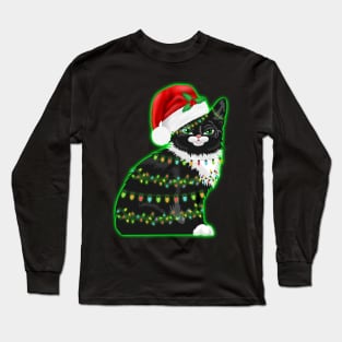 Black Cat christmas light funny cat lover christmas Long Sleeve T-Shirt